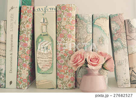 Soft pink roses and vintage books 27682527