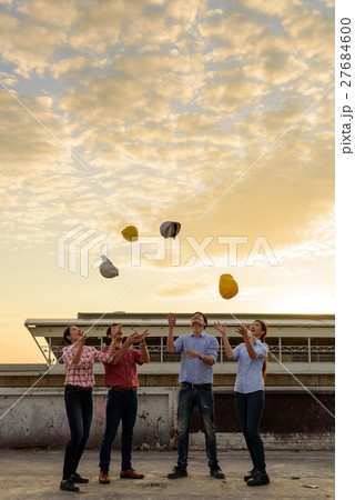 Many races Engineers throwing up hat Many races Engineers throwing up hat 27684600