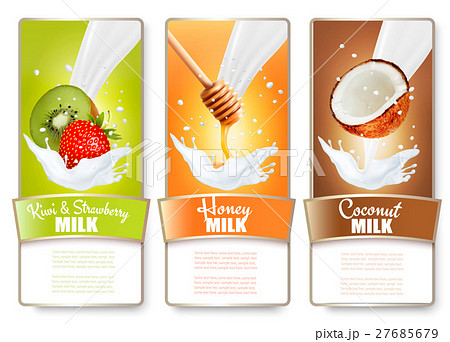 Set of three labels of fruit and berries 27685679