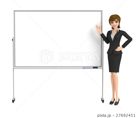 3d イラスト ホワイトボードで説明する女性のイラスト素材