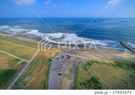 サーフィン会場一宮町釣ヶ崎海岸付近を空撮の写真素材 27692674 Pixta