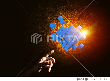 Idea of new technologies and integration presented by cube figure Idea of new technologies and integration presented by cube figure 27694045
