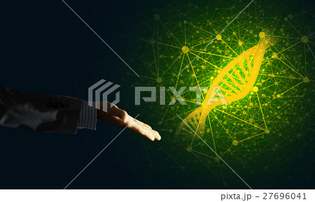 Science medicine and technology concepts as DNA molecule on dark background with connection lines Science medicine and technology concepts as DNA molecule on dark background with connection lines 27696041