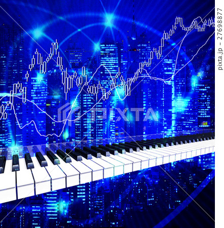 ピアノの鍵盤が演奏する株価のチャート 27698877
