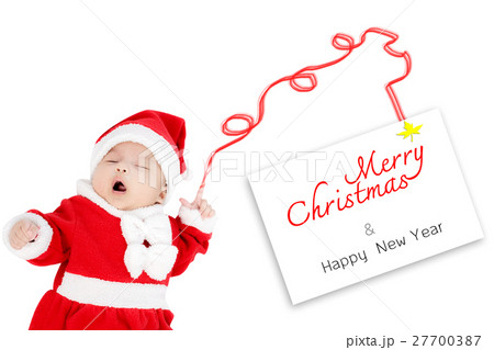 Portrait of adorable baby girl with santa costume 27700387