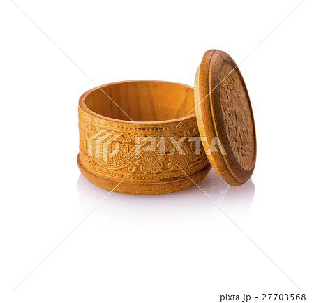 Birch-bark box on white background Birch-bark box on white background 27703568