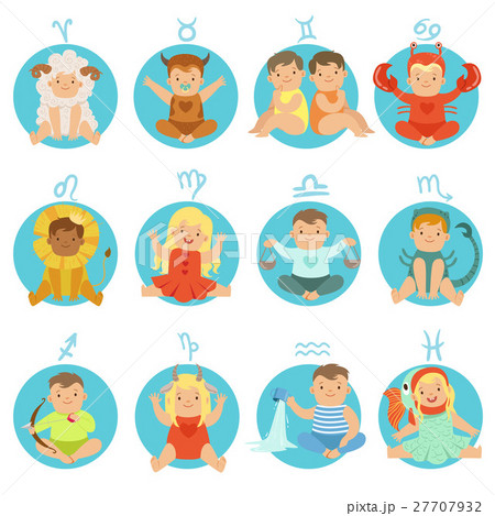 Babies In Twelve Zodiac Signs Costumes Sitting And 27707932