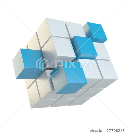Abstract cube assembling from blocks 27708243