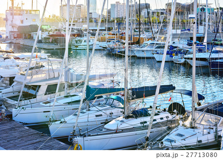 Boats at the Pier in Barcelona, Spain. Warm Sunset 27713080