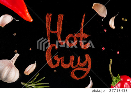 Herbs and spices, chili pepper powder over black 27713453