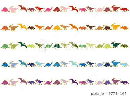 カラフルな和柄恐竜のラインセットのイラスト素材