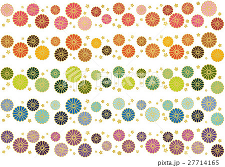 カラフルな和柄菊のラインセットのイラスト素材