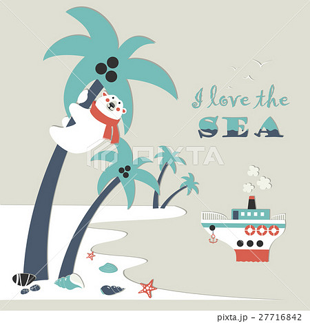 Cute polar bear climbed a palm tree 27716842
