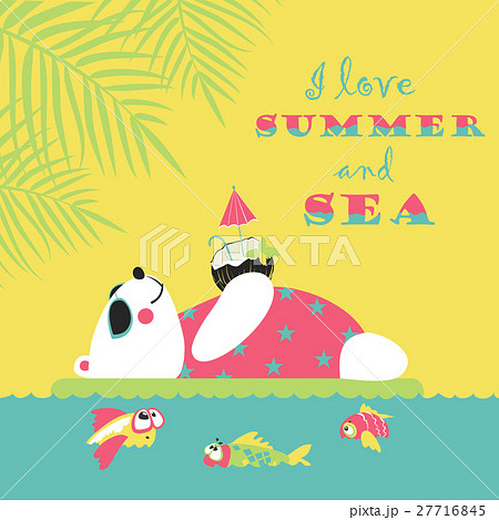 Little cute polar bear swimming with air mattress 27716845