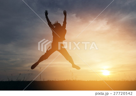 Silhouette woman lifestyle relax at sunset 27720542