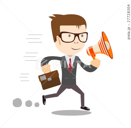 Man in suit shouting through a loudspeaker. 27728304