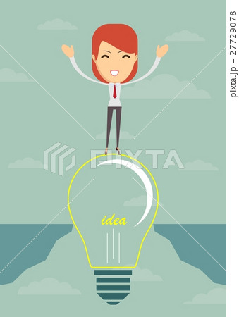 Businesswoman on a bulb cross an abyss. Vector Businesswoman on a bulb cross an abyss. Vector 27729078