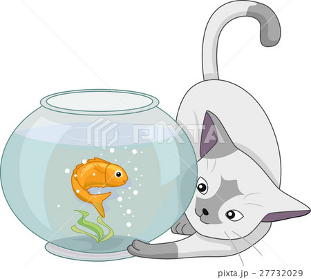Cat Play Fish Aquariumのイラスト素材