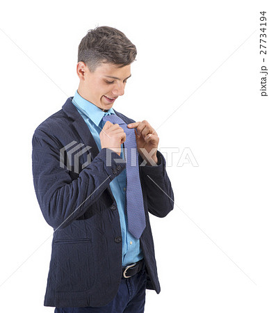 portrait of leisure cool smart boy binding his tie portrait of leisure cool smart boy binding his tie 27734194