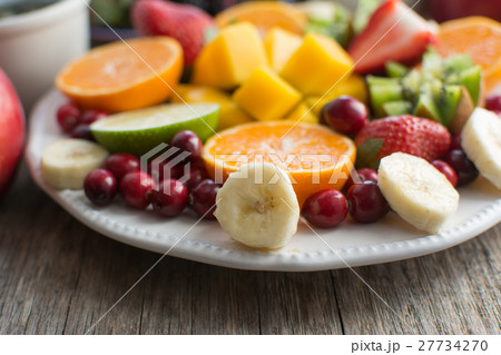 Vegan breakfast: variety of fruits Vegan breakfast: variety of fruits 27734270