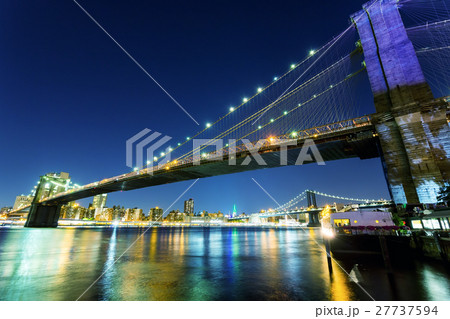 Brooklyn bridge, manhattan night view from hudson Brooklyn bridge, manhattan night view from hudson 27737594