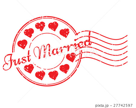 Grunge Red Just Married And Heart Icon Stampのイラスト素材
