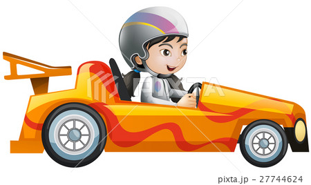 Woman in orange racing car Woman in orange racing car 27744624