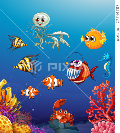Scene with sea animals under the ocean 27744787