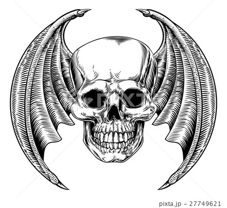 Winged Skull Etching Style Winged Skull Etching Style 27749621
