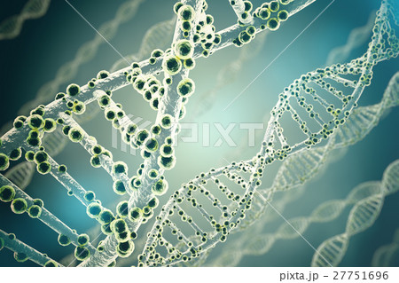 Concept of biochemistry with dna structure on blue Concept of biochemistry with dna structure on blue 27751696