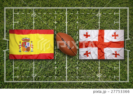 Spain vs. Georgia flags on rugby field 27753366