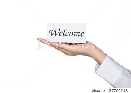 hotel booking, woman hand holding welcome card 27762218