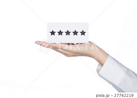 woman hand holding five stars shape card 27762219