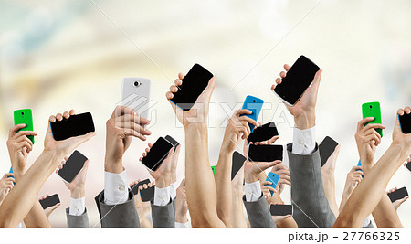Crowd of people with phone in hands Crowd of people with phone in hands 27766325