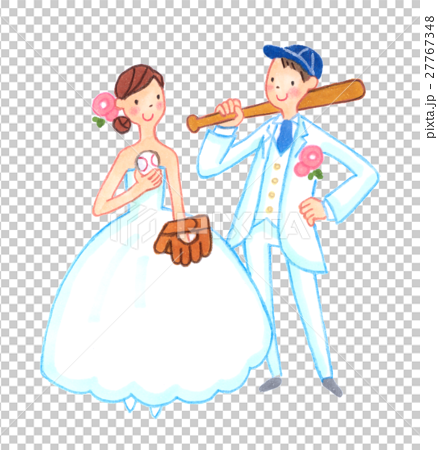野球をするウェディング姿のカップルのイラスト素材 27767348 Pixta