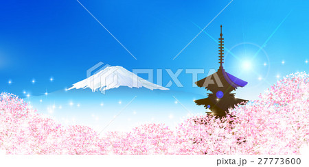 桜 富士山 春 背景 のイラスト素材