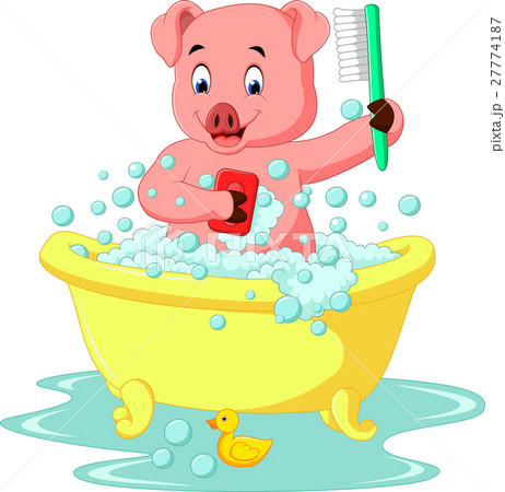 Cute Pig Bathing Timeのイラスト素材