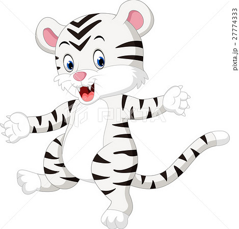 Illustration Of Cute Baby White Tigerのイラスト素材