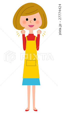 ガッツポーズをするエプロンの女性 27774424
