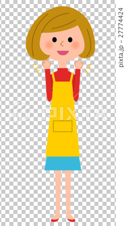 ガッツポーズをするエプロンの女性 27774424