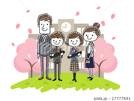 卒業式イメージ 両親と男の子と女の子のイラスト素材