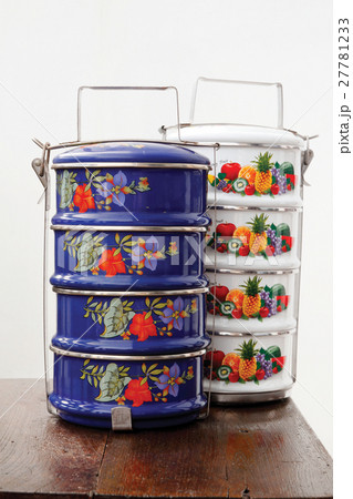 Thai style blue and white zinc food carrier 27781233