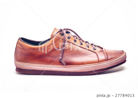 man leather brown shoes on white background. 27784013