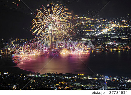 長野県 諏訪湖祭湖上花火大会の写真素材