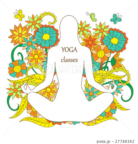 White Silhouette Girl In Yoga Lotus Poseのイラスト素材