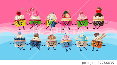 Design a poster with cartoon characters cupcakes 27788635