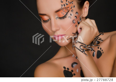 beautiful woman with animal face art and spines beautiful woman with animal face art and spines 27788728