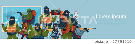 Terrorism Armed Terrorist Black Mask Hold Weapon 27791516