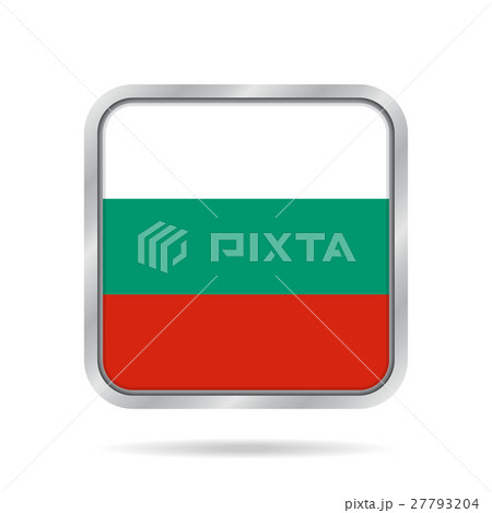 Flag of Bulgaria. Metallic gray square button.
