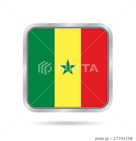flag of Senegal, shiny metallic gray square button